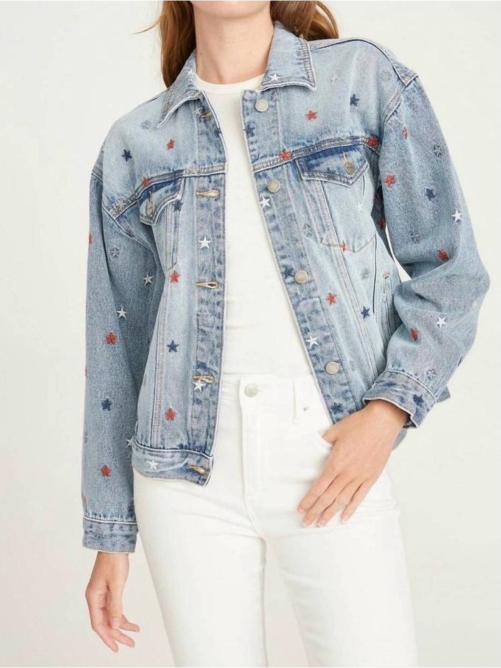 Driftwood Star Embroidered Denim Jacket Women’s Size Small 100% Cotton